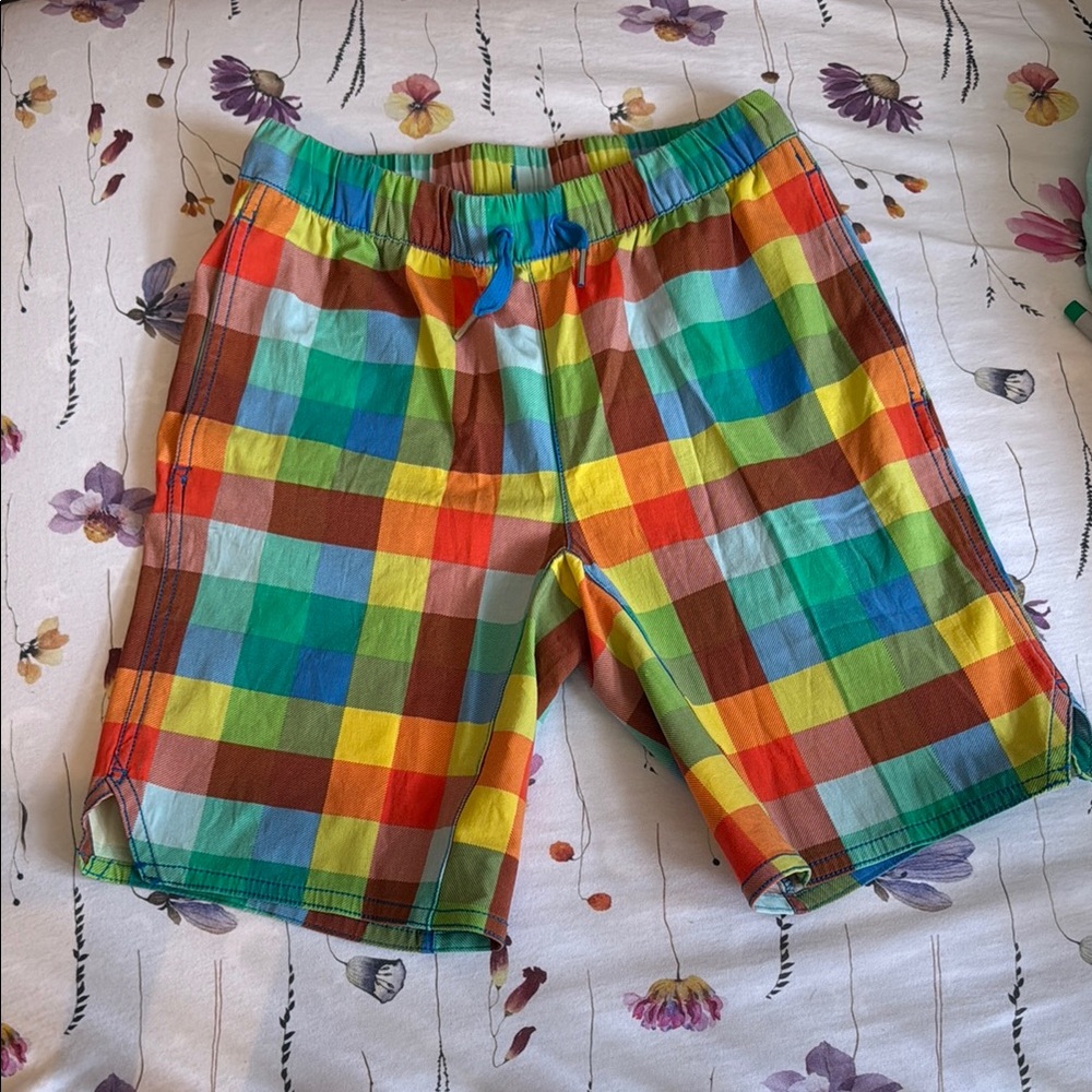 Hanna Andersson Boys Rainbow Plaid Camp Shorts Size 150 12 Drawstring Bottoms